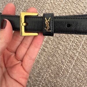 YSL Black Leather Belt with Gold Buckle